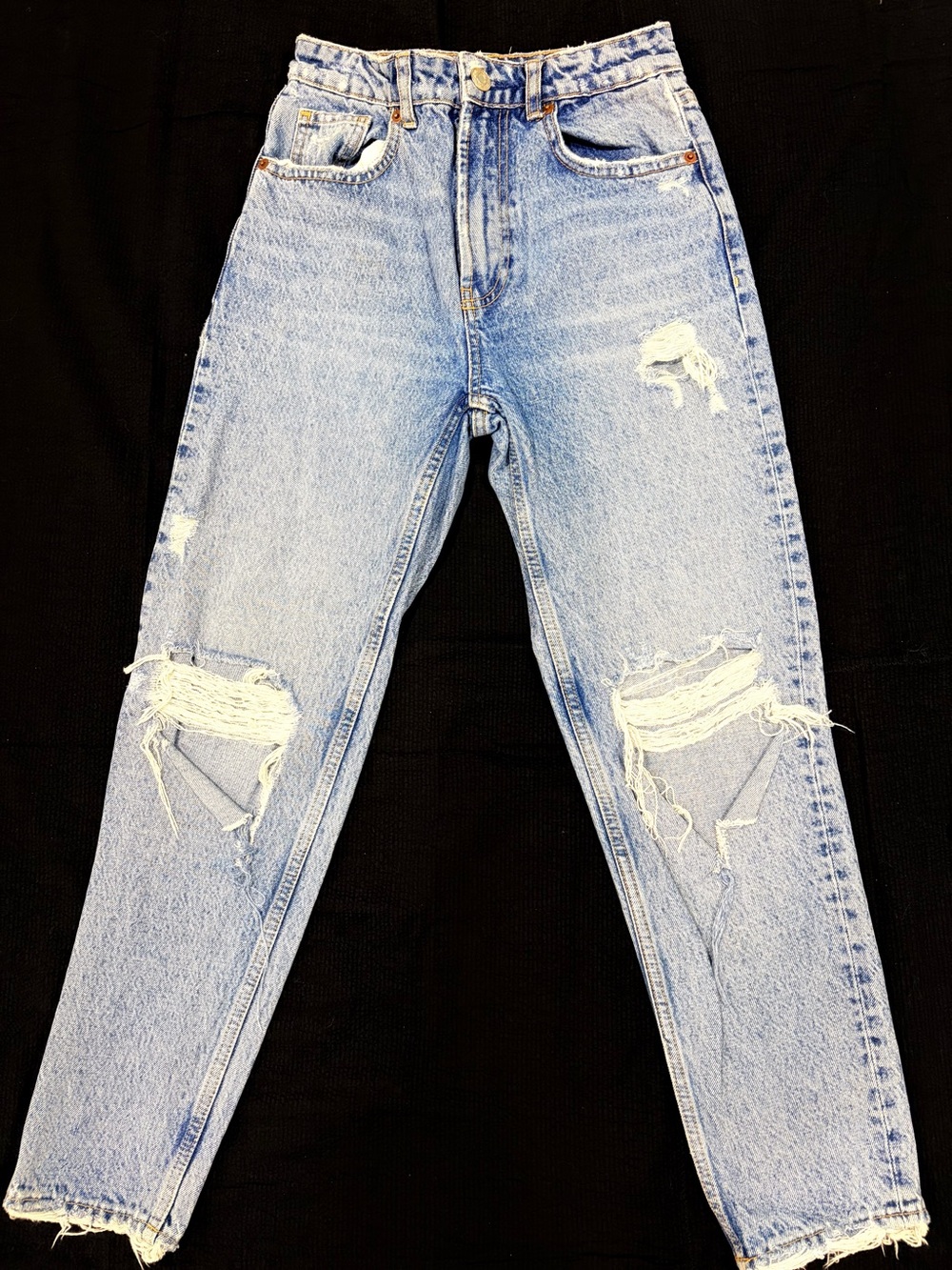 Zara Light Blue Distressed Boyfriend Jeans